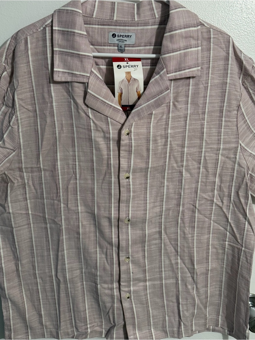 Sperry XL Lavender and White Striped Button-Down Shirt